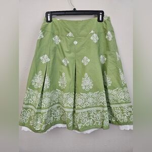 Talbots Light Green A-Line Skirt with White Floral Pattern